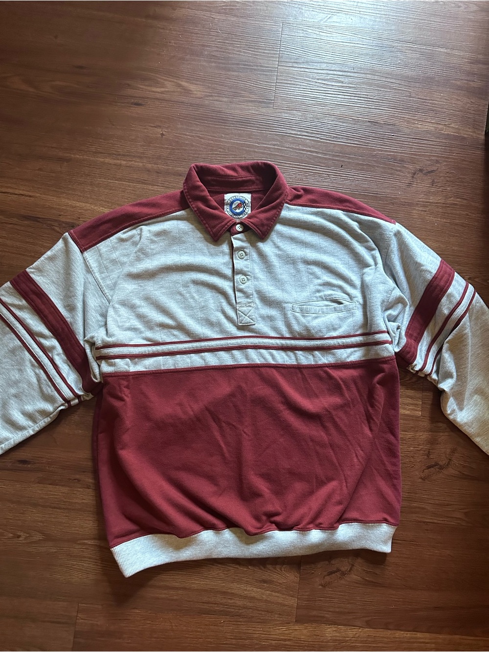 Vintage Two-Tone Polo Sweatshirt in Maroon and heather grey